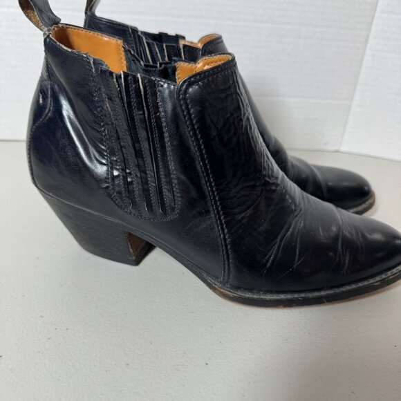 Black Leather Chelsea Western Block Heel Classic Pull-On Ankle Boots Size 8.5 - Picture 6 of 16